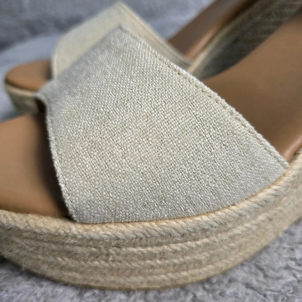 Steve Madden Platform Espadrille Wedge Sandals‎ Natural Linen Tan Women 10M NEW